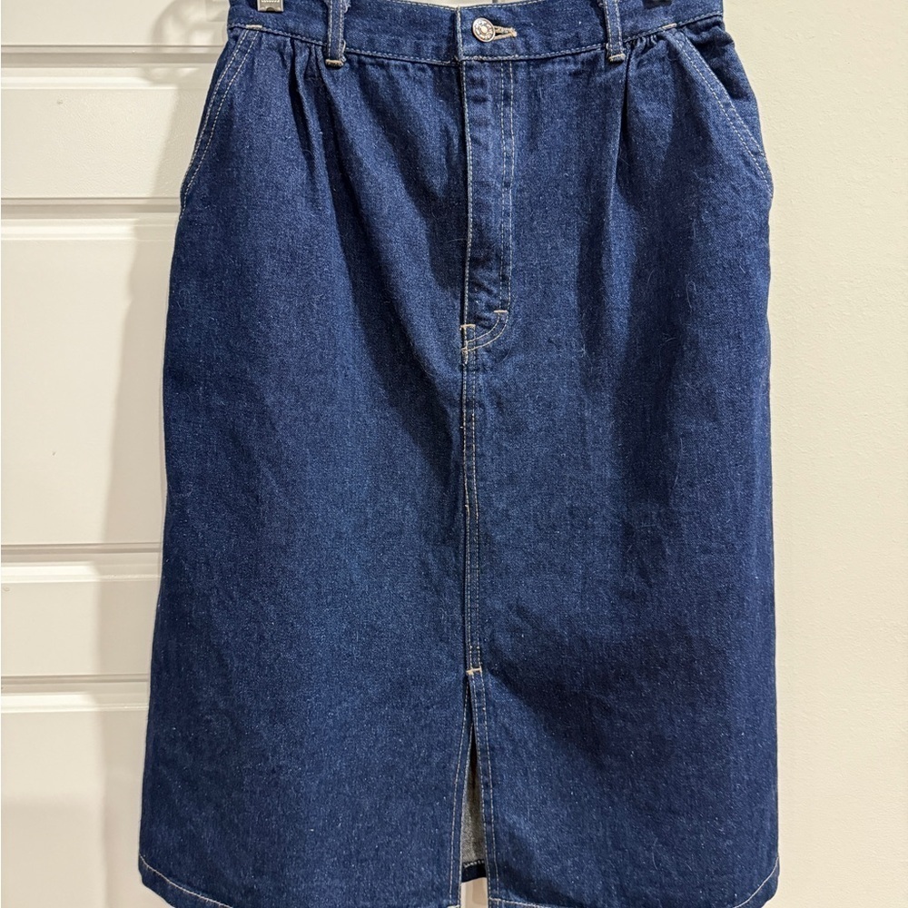 80s Hunter's Glen Vintage Denim Midi Skirt High Waist Western Style Pockets S/M